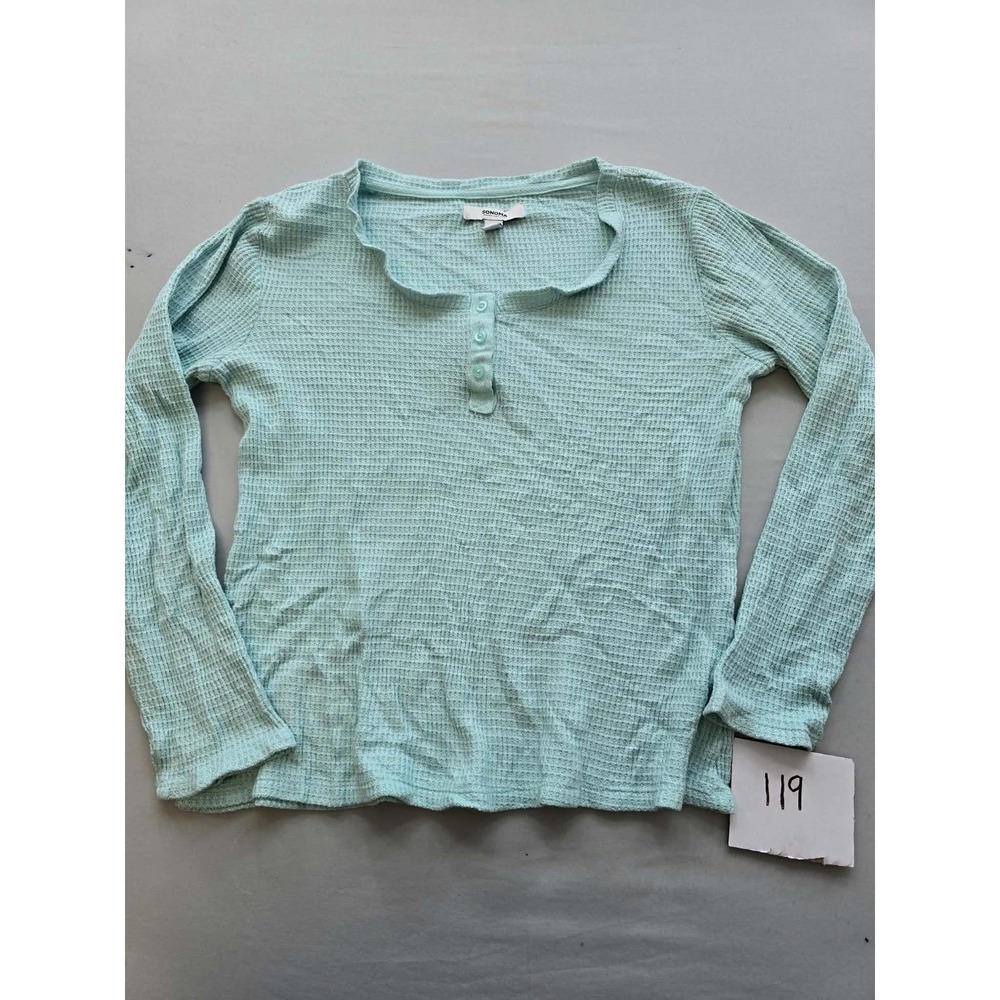 Sonoma Goods For Life Womens Mint Green Waffle Knit Henley Sleepwear Top Small